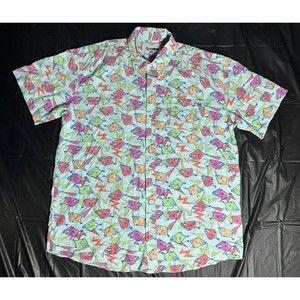 Tipsy Elves Button Up FISH Shirt Men’s XXL Colorful Short Sleeve Button Down